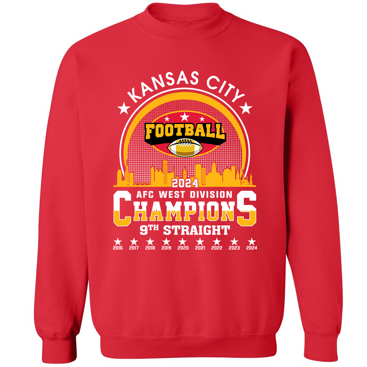 2024 Kansas City Football AFC West Champs 9th Straight T-Shirts Skyline, Conquered The AFC West Champs Shirt For Kansas City Football