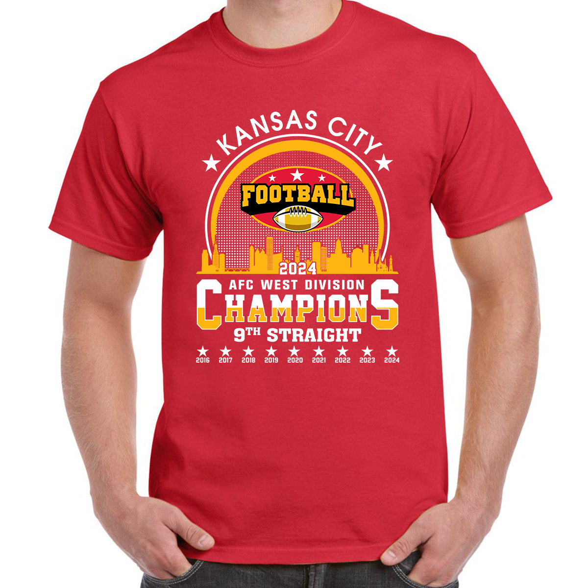 2024 Kansas City Football AFC West Champs 9th Straight T-Shirts Skyline, Conquered The AFC West Champs Shirt For Kansas City Football