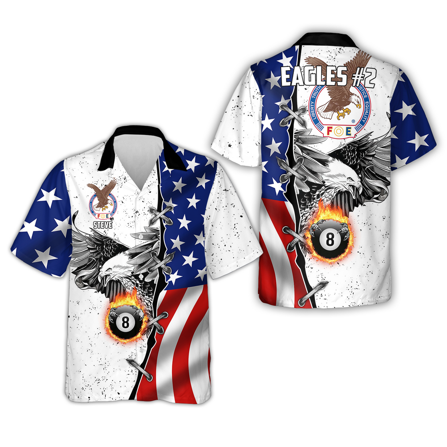 Customized Billiards Hawaiian Shirt, Personalized 8 Ball Pool American flag with eagle Billiard Jersey, Customized For Steve