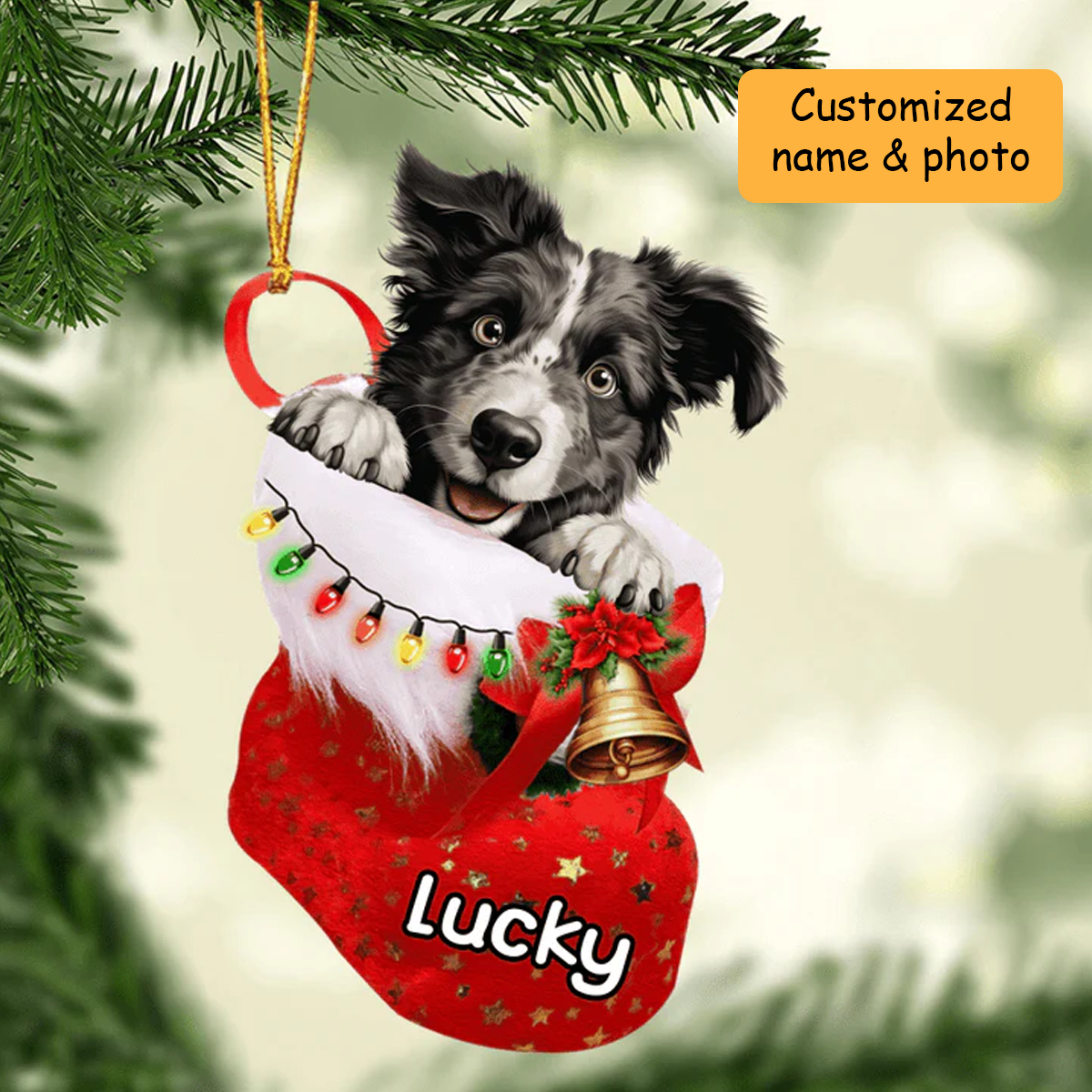 Personalized Border Collie In Christmas Stocking Acrylic Ornament, Christmas Gifts Ornament for Dog Lover