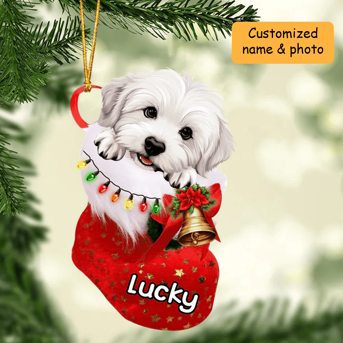 Personalized Coton De Tulear Dog In Christmas Stocking Acrylic Ornament, Christmas Gifts Ornament for Dog Lover