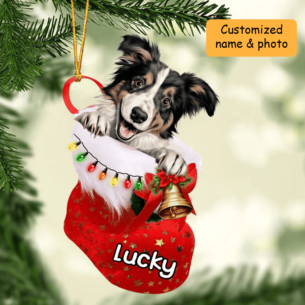 Personalized Border Collie In Christmas Stocking Acrylic Ornament, Christmas Gifts Ornament for Dog Lover