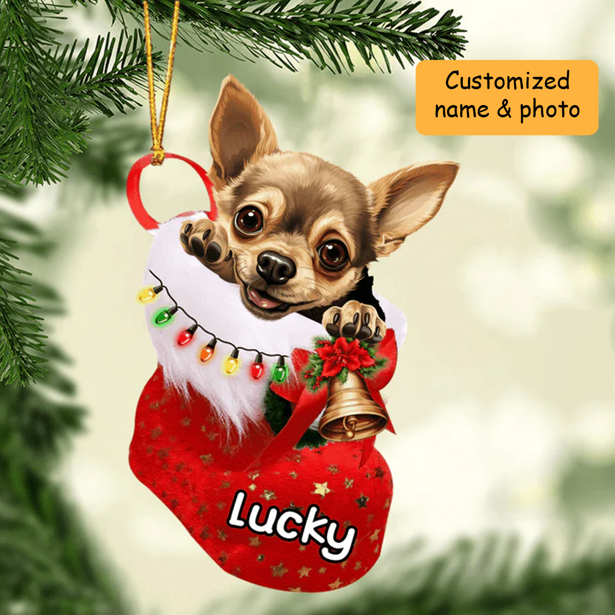Personalized Chihuahua Dog In Christmas Stocking Acrylic Ornament, Christmas Gifts Ornament for Dog Lover