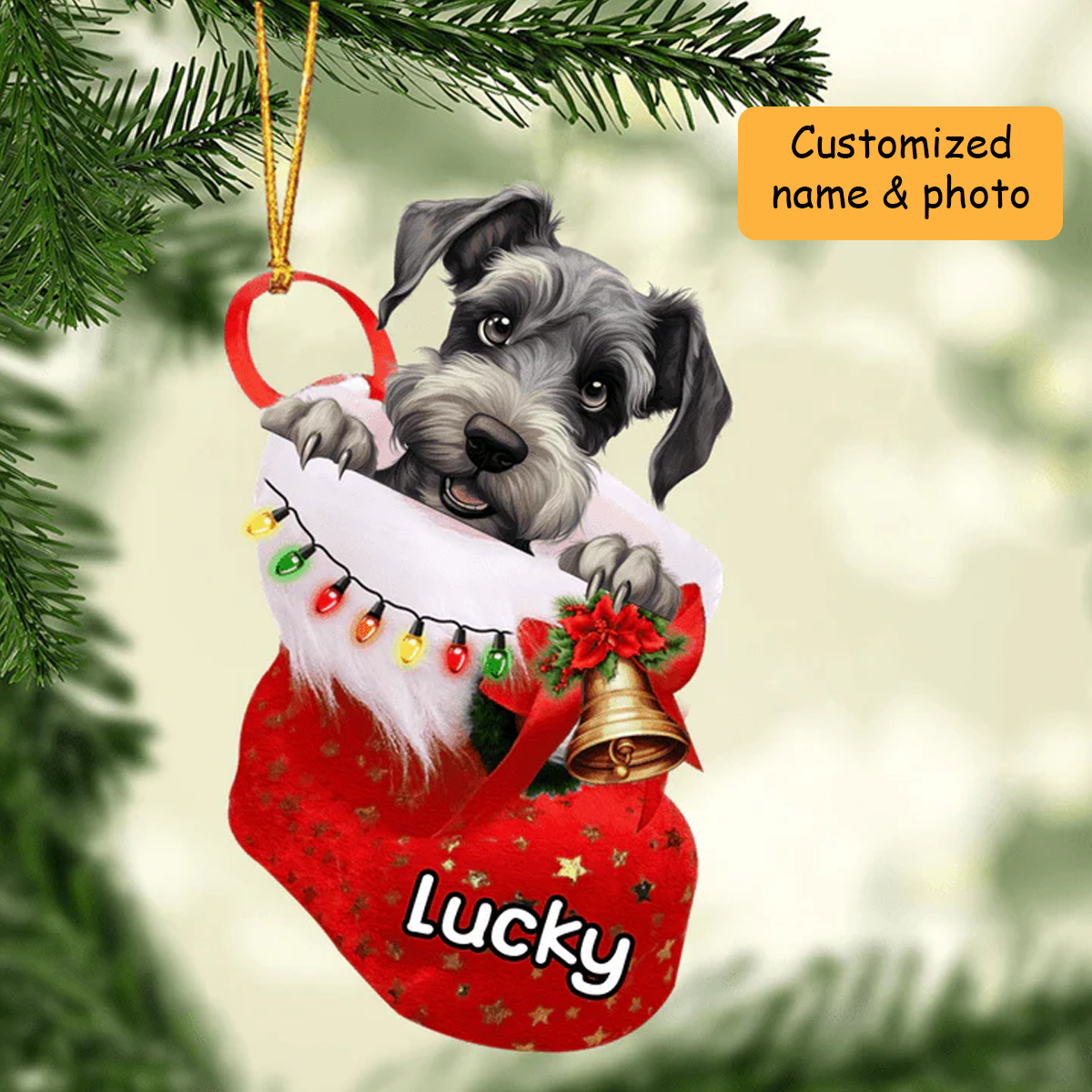 Personalized Cesky Terrier Dog In Christmas Stocking Acrylic Ornament, Christmas Gifts Ornament for Dog Lover