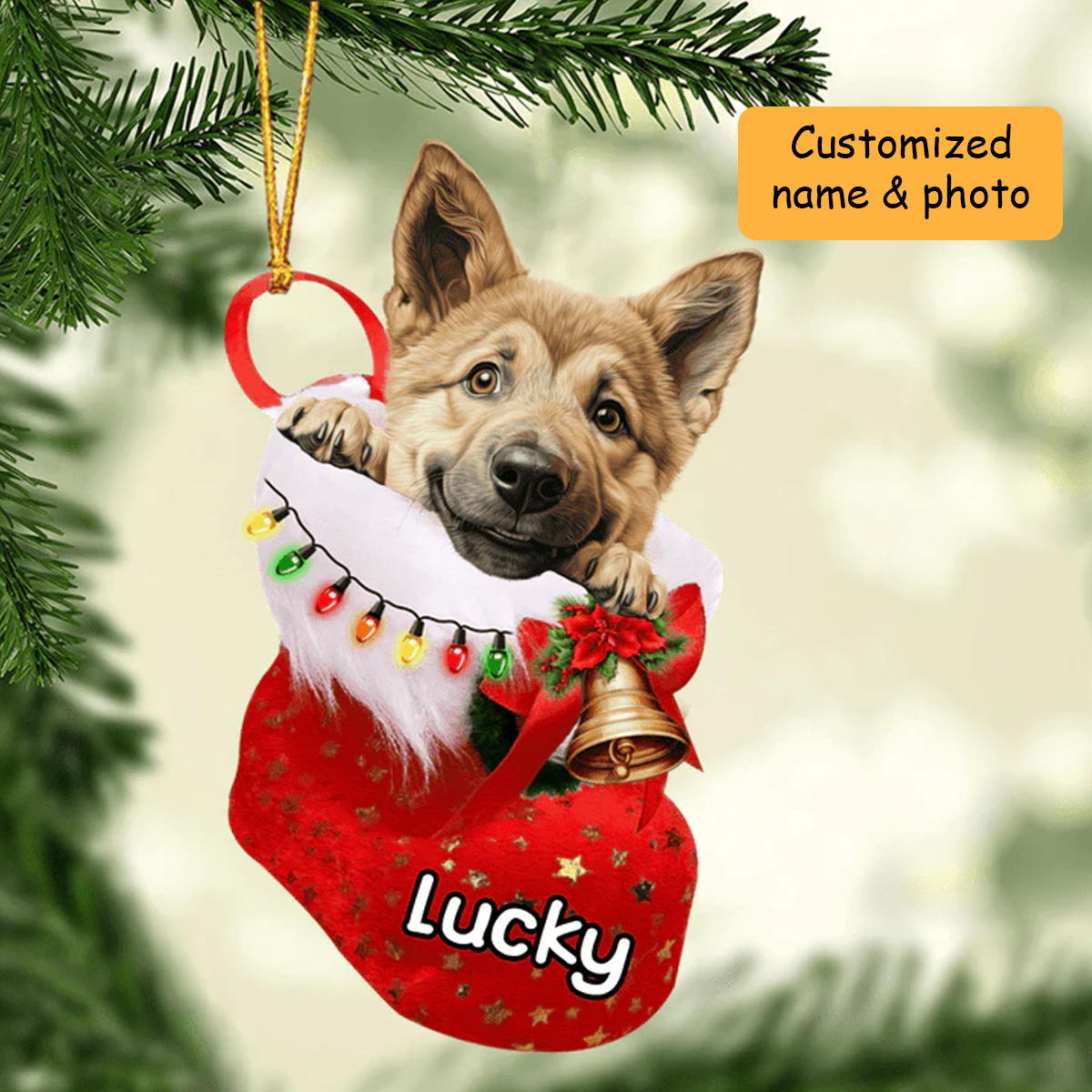 Personalized Chinook Dog In Christmas Stocking Acrylic Ornament, Christmas Gifts Ornament for Dog Lover