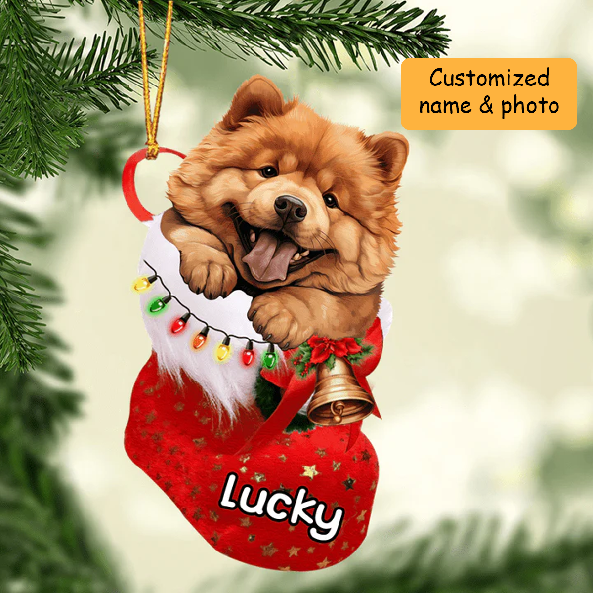 Personalized Chow Chow Dog In Christmas Stocking Acrylic Ornament, Christmas Gifts Ornament for Dog Lover
