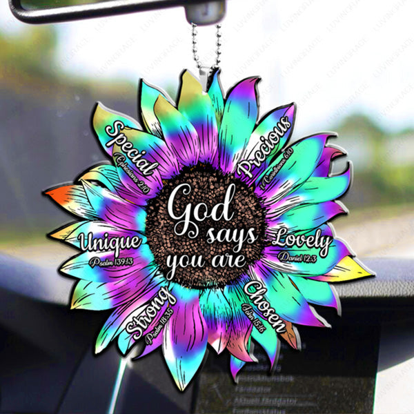 Tie Dye Sunflower God Says You Are Acrylic Car Ornament, Perfect Christmas Gift For Family, Friends