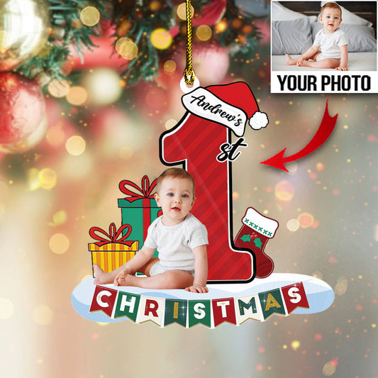 Custom Name And Photo Baby First Christmas Ornament, Personalized Christmas Thanksgiving Gift For New Mom, New Dad, First Christmas