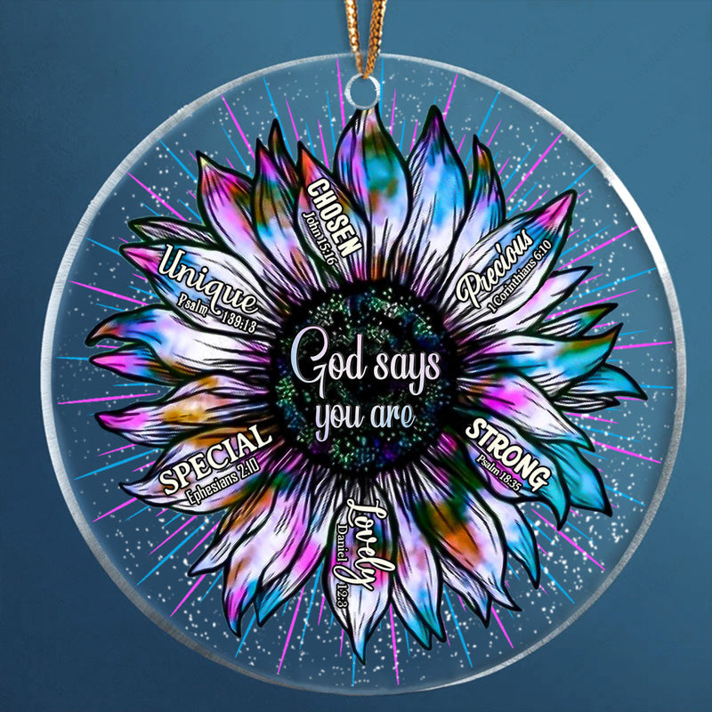 Purple Blue Sunflower God Says You Are Acrylic Ornament, Christmas Gift For Family, Friends, Holiday Decor
