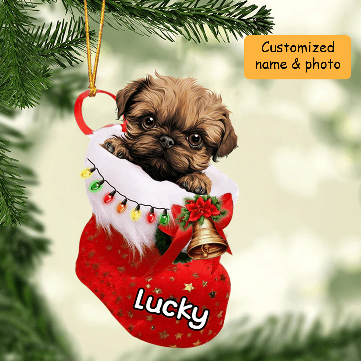Personalized Brussels Griffo Dog In Christmas Stocking Acrylic Ornament, Christmas Gifts Ornament for Dog Lover