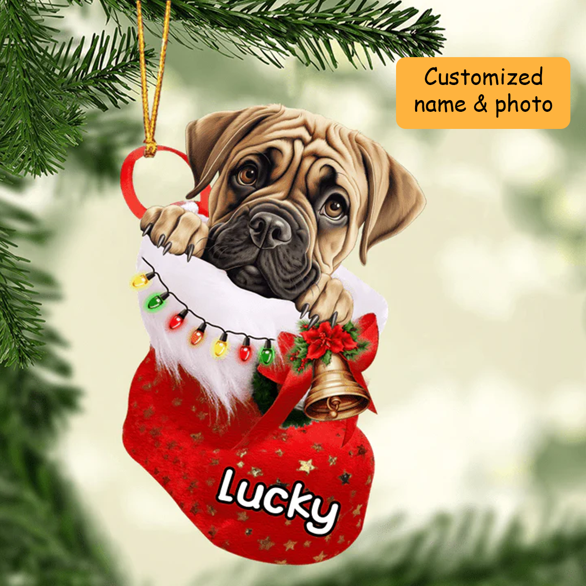Personalized Bullmastiff Dog n Christmas Stocking Acrylic Ornament, Christmas Gifts Ornament for Dog Lover