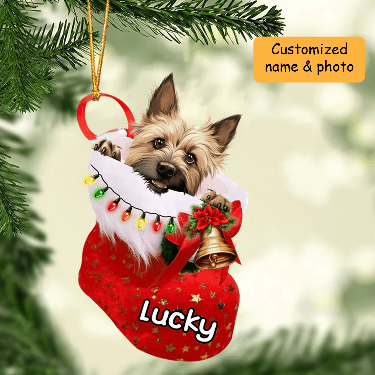 Personalized Cairn Terrier Dog In Christmas Stocking Acrylic Ornament, Christmas Gifts Ornament for Dog Lover