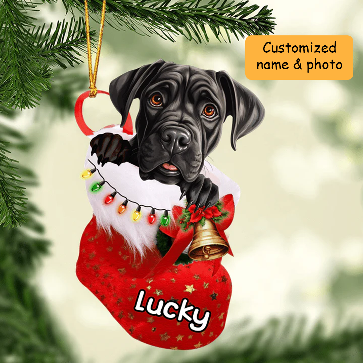 Personalized Cane Corso In Christmas Stocking Acrylic Ornament, Christmas Gifts Ornament for Dog Lover
