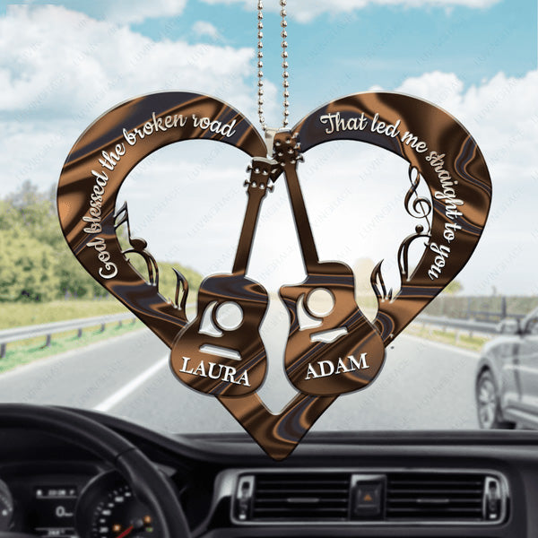 Personalized Name Love Guitar Couple God Blessed Acrylic Ornament, Perfect Christmas Gift For Couple