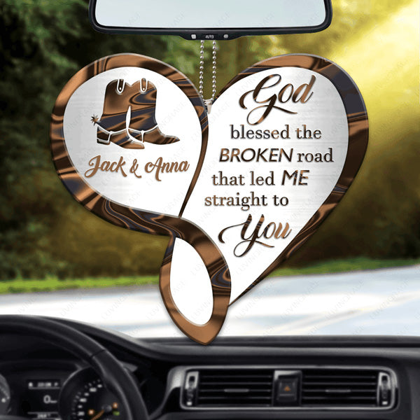 Personalized Cowgirl God Blessed For Couple God Blessed Acrylic Car Ornament, Perfect Christmas Gift For Couple
