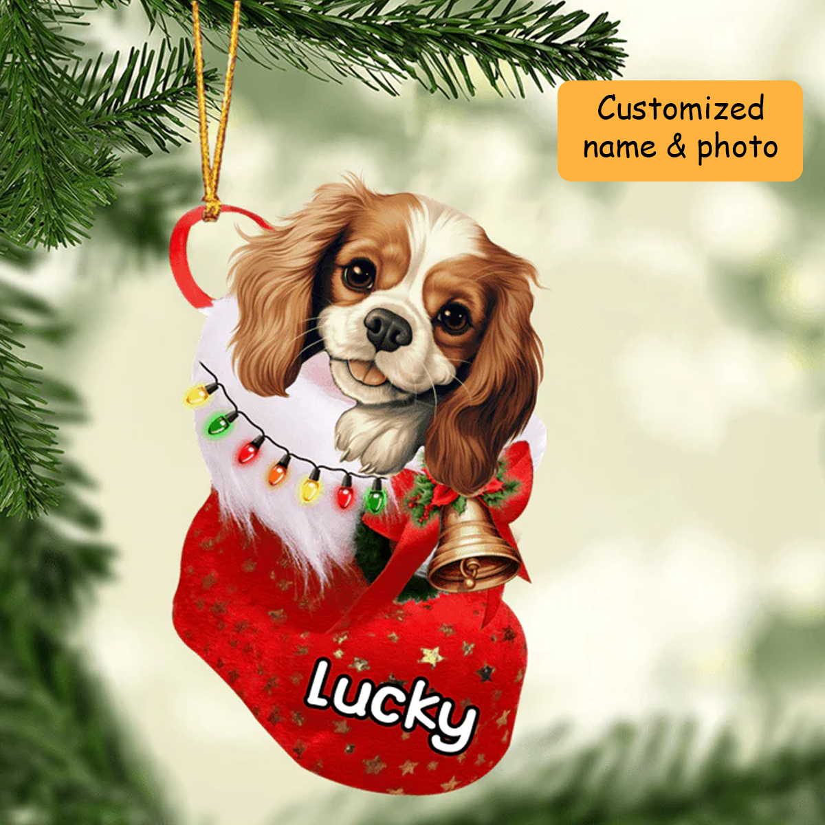 Personalized Cavalier King Charles Spaniel In Christmas Stocking Acrylic Ornament, Christmas Gifts Ornament for Dog Lover