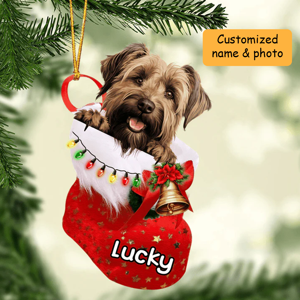 Personalized Briard Dog In Christmas Stocking Acrylic Ornament, Christmas Gifts Ornament for Dog Lover