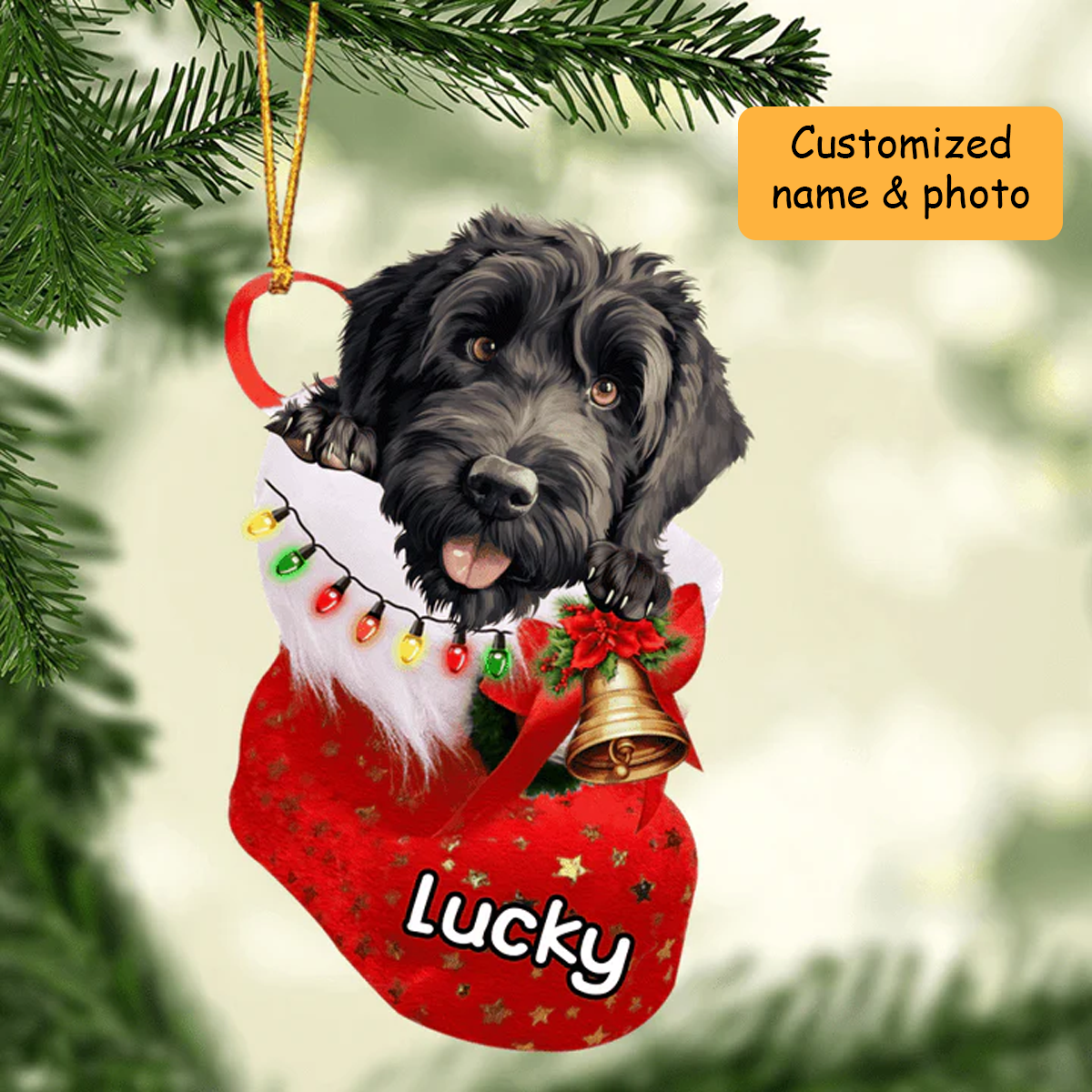 Personalized Black Russian Terrier in Christmas Stocking Acrylic Ornament, Christmas Gifts Ornament for Dog Lover