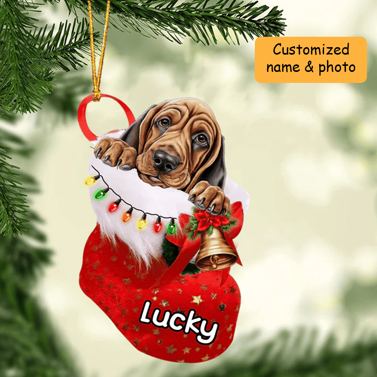Personalized Bloodhound in Christmas Stocking Acrylic Ornament, Christmas Gifts Ornament for Dog Lover