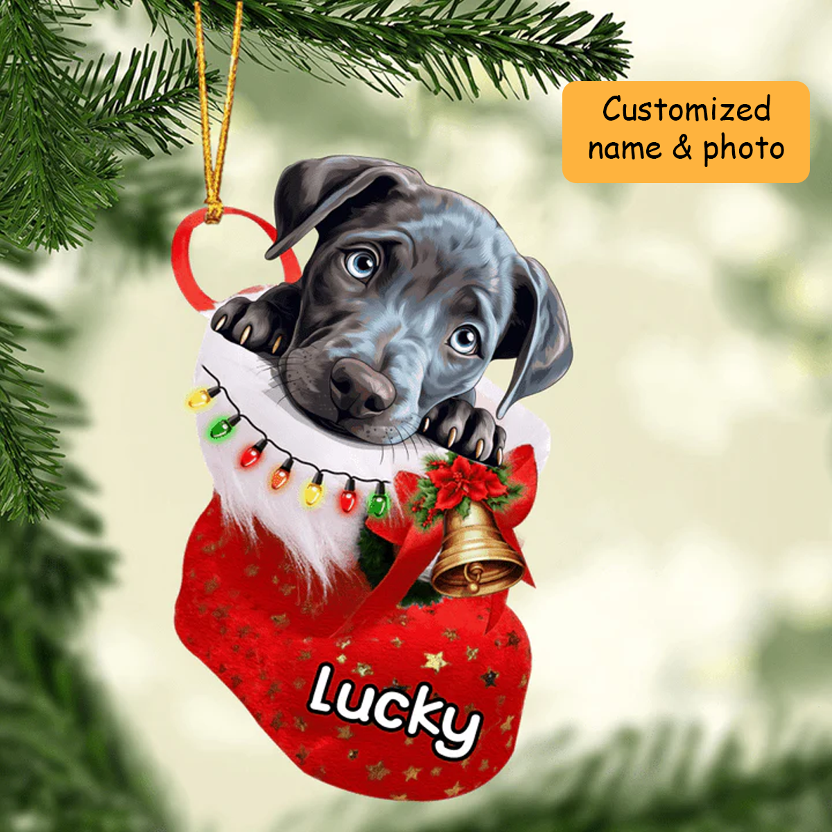 Personalized Blue Lacy Christmas Stocking Acrylic Ornament, Christmas Gifts Ornament for Dog Lover