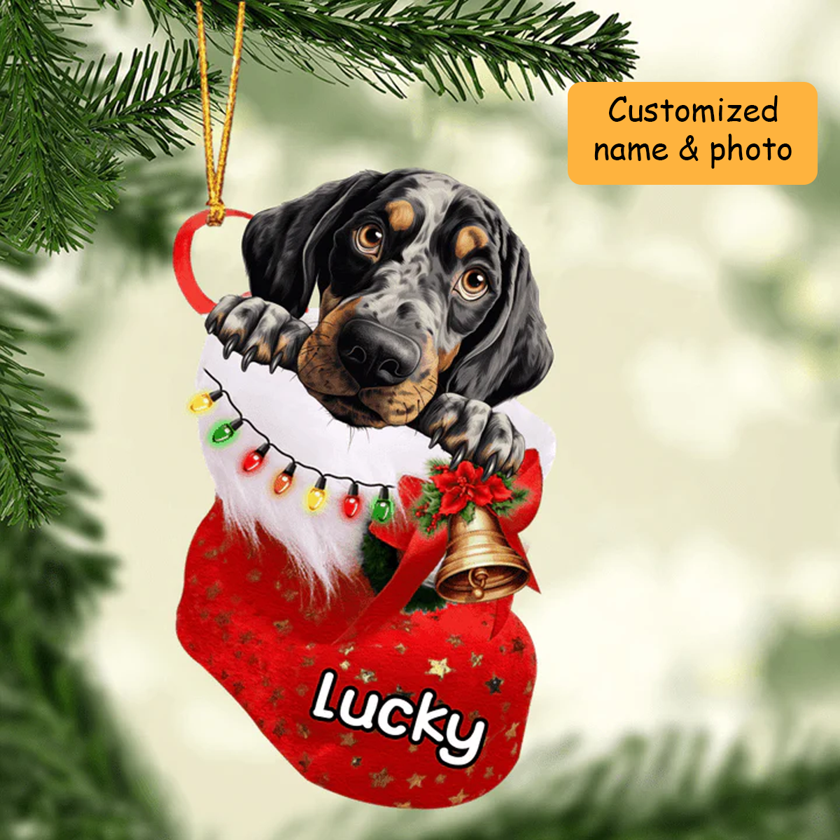 Personalized Bluetick Christmas Stocking Acrylic Ornament, Christmas Gifts Ornament for Dog Lover
