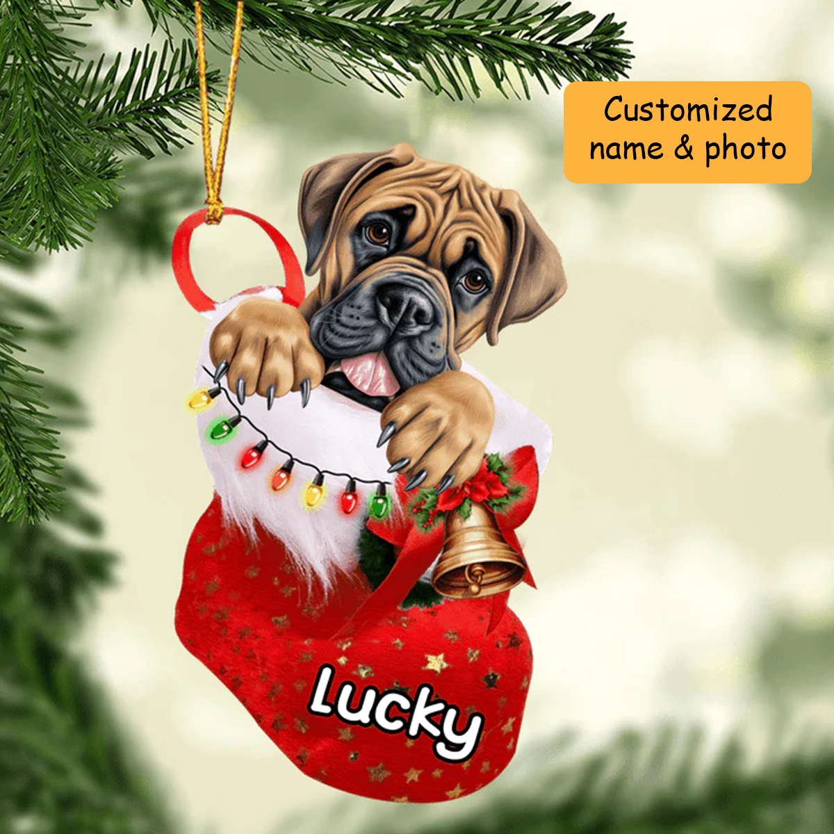 Personalized Boerboel Christmas Stocking Acrylic Ornament, Christmas Gifts Ornament for Dog Lover
