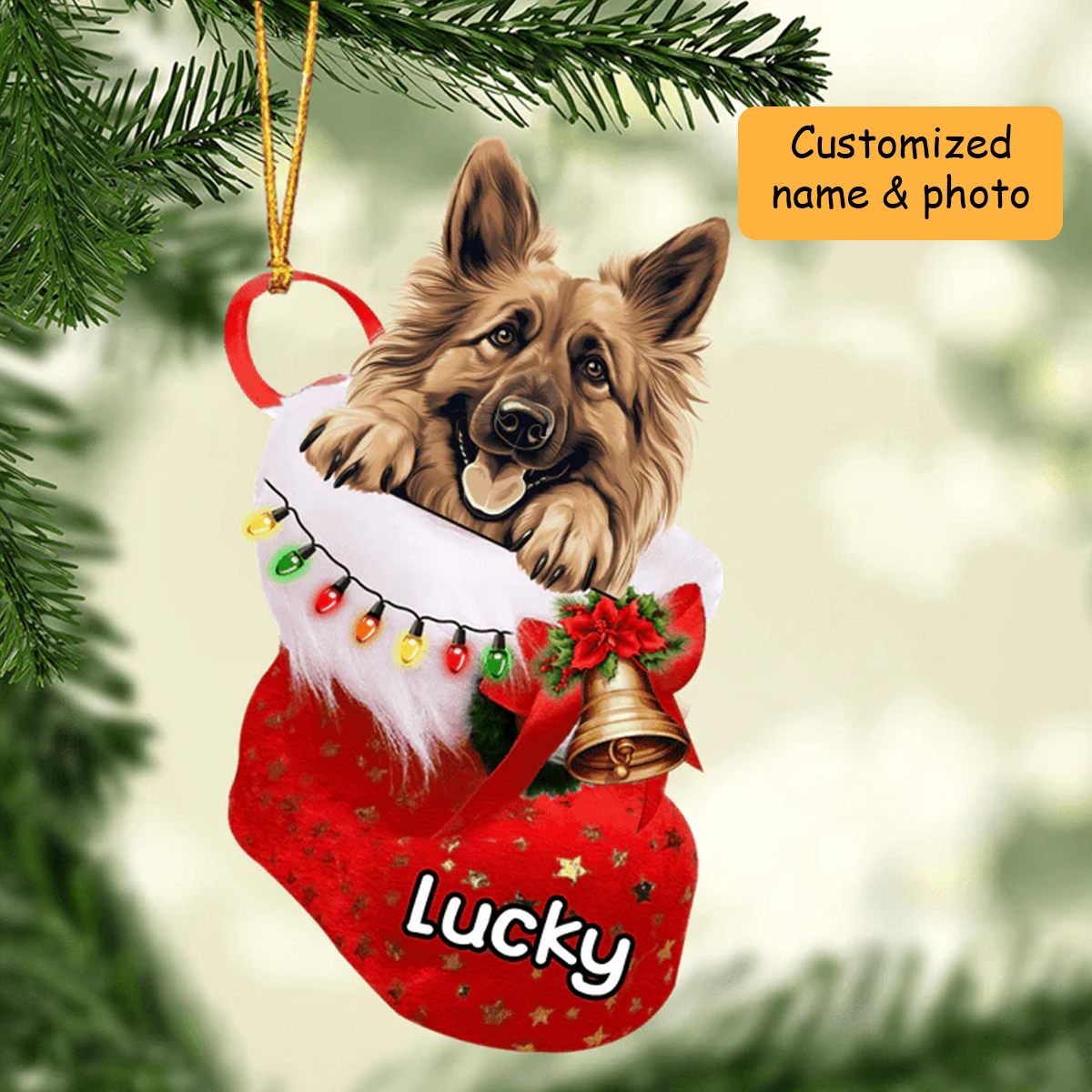 Personalized Belgian Tervuren in Christmas Stocking Acrylic Ornament, Christmas Gifts Ornament for Dog Lover