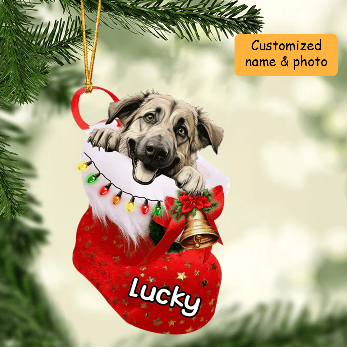 Personalized Anatolian Shepherd in Christmas Stocking Acrylic Ornament, Christmas Gifts Ornament for Dog Lover
