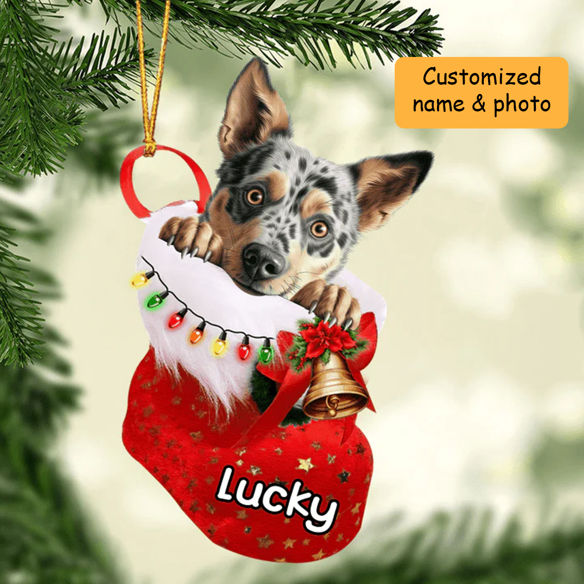 Personalized Australian Cattle Dog in Christmas Stocking Acrylic Ornament, Christmas Gifts Ornament for Dog Lover