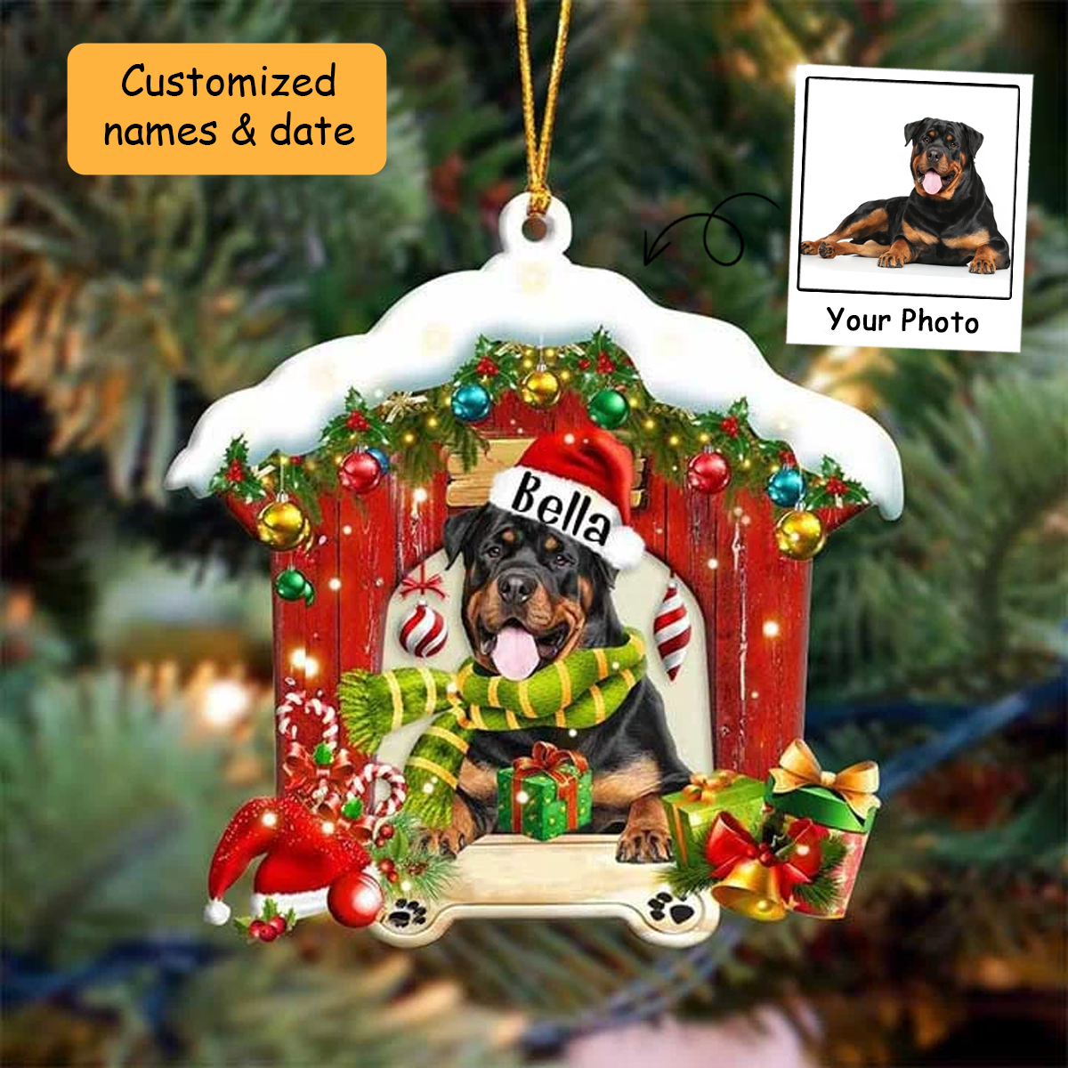Personalized Rottweiler In Red Wood House Acrylic Ornament Gift For Dog Lovers, Dog Mom