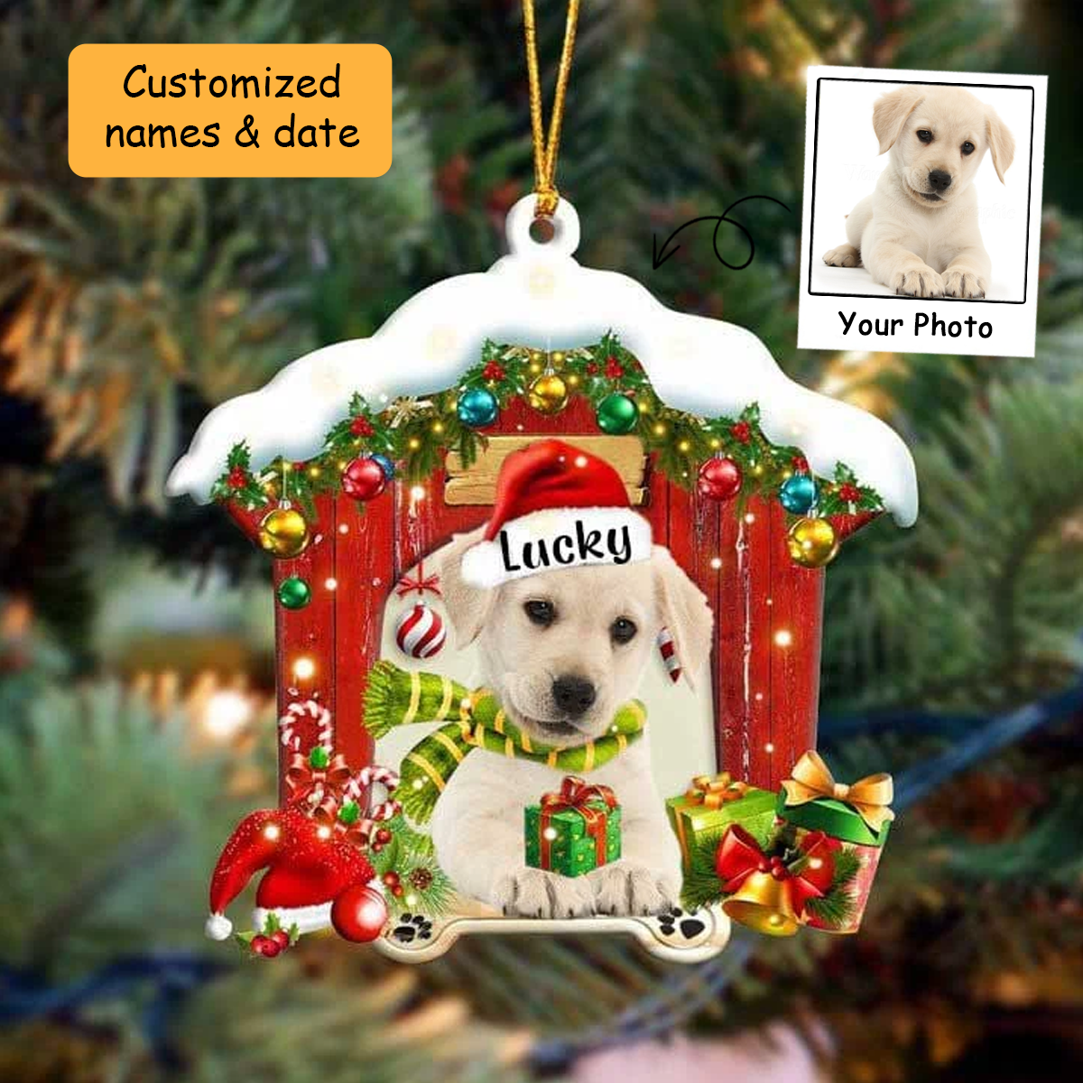 Personalized Labrador Retriever In Red Wood House Acrylic Ornament Christmas Gift For Dog Lovers, Dog Mom
