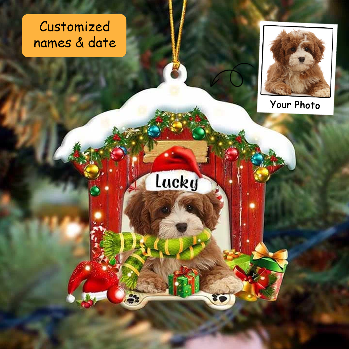 Personalized Cavapoo In Red Wood House Acrylic Ornament Christmas Gift For Dog Lovers, Dog Mom