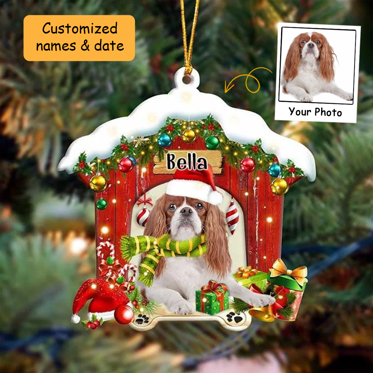 Customized Cavalier King Charles Spaniel In Red Wood House Acrylic Ornament Christmas Gift For Dog Lovers, Dog Mom