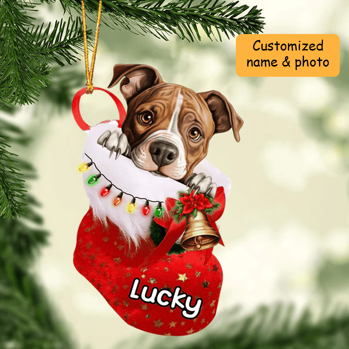Personalized American Staffordshire Terrier in Christmas Stocking Acrylic Ornament, Christmas Gifts Ornament for Dog Lover