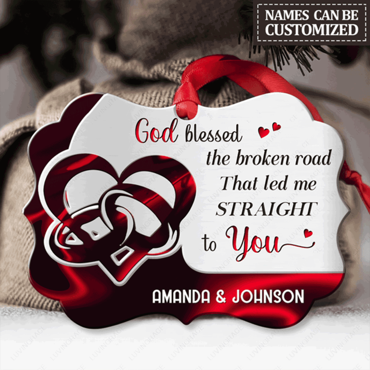 Personalized Red Couple Rings God Blessed Acrylic Ornament, Perfect Christmas Gift For Couple