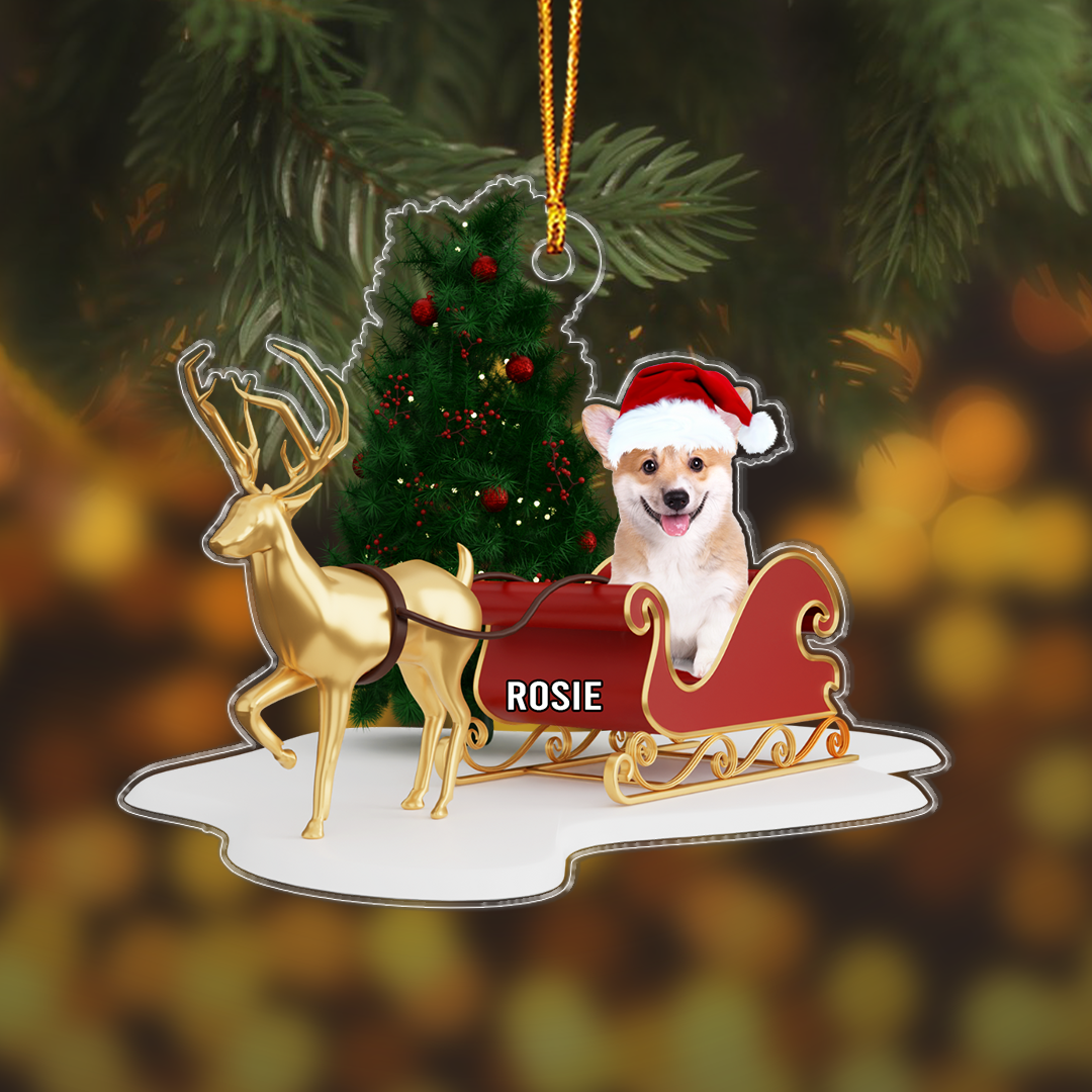 Personalized Dog And Reindeer Santa's Sleigh Acrylic Ornament, Meaningful Christmas Gift For Dog Mom Dad