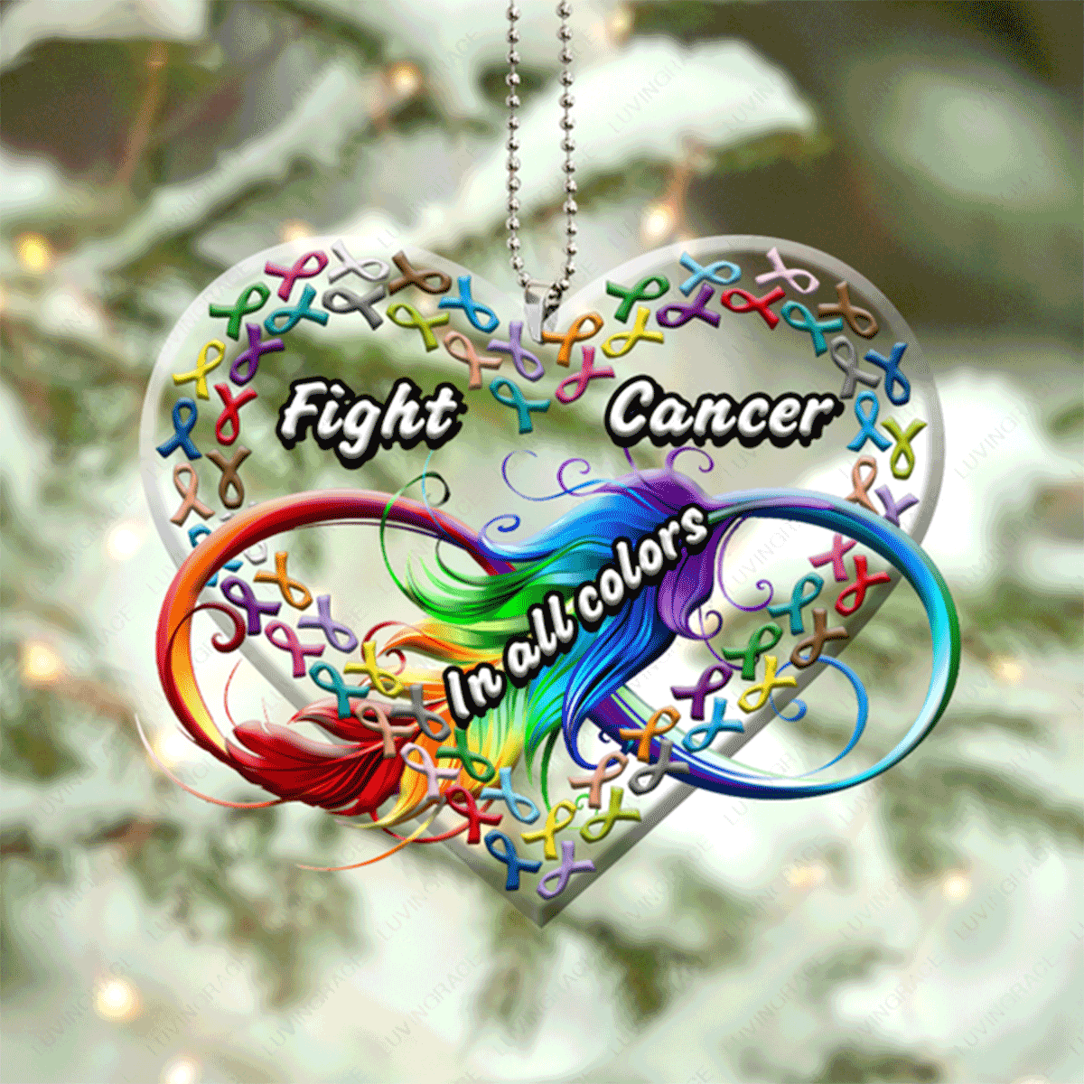 Jesus Acrylic Ornament, Fight Cancer In All Colors Acrylic Ornament For Christian, Holiday Decor