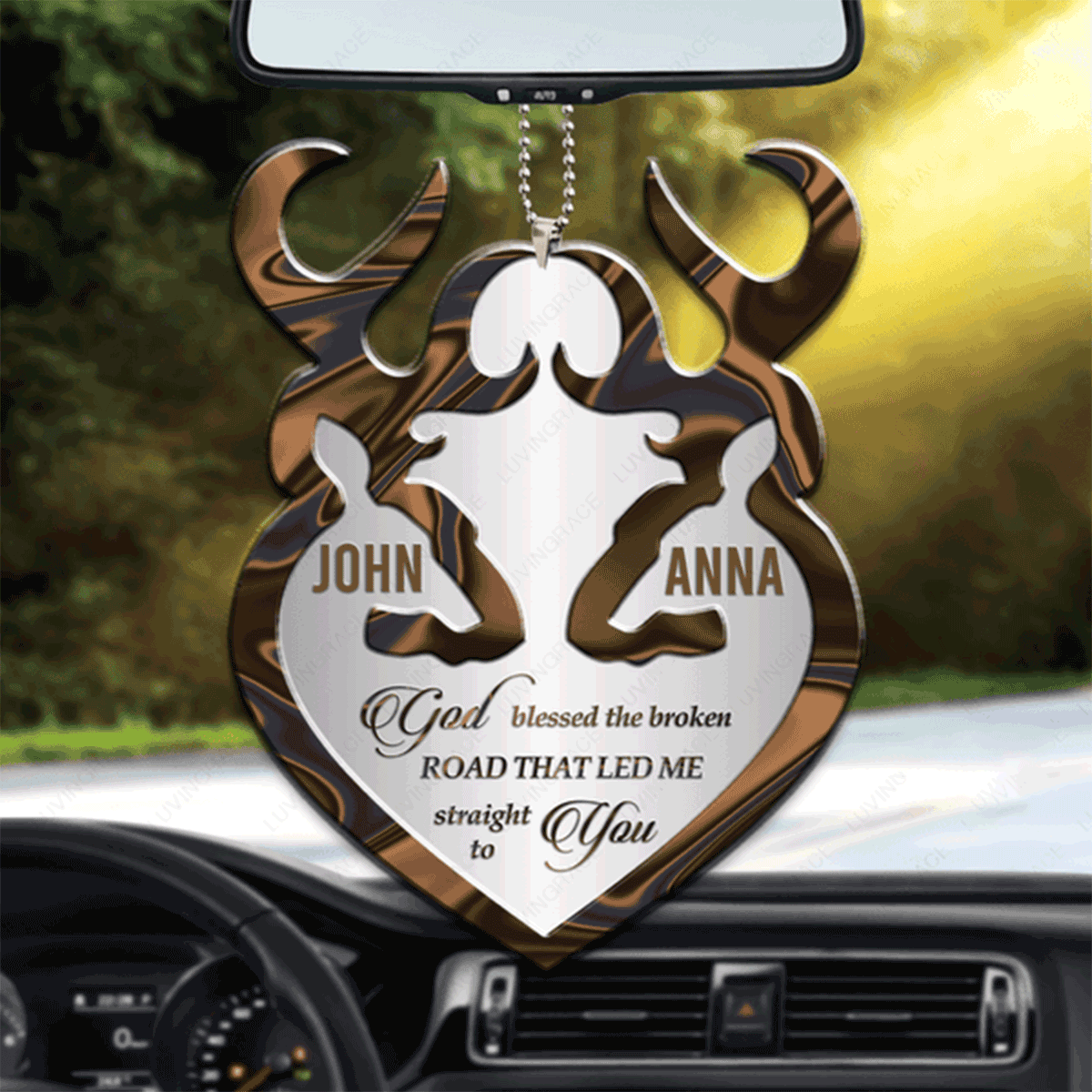 Personalized Couple Deer With Heart God Blessed Acrylic Car Ornament, Perfect Christmas Gift For Couple