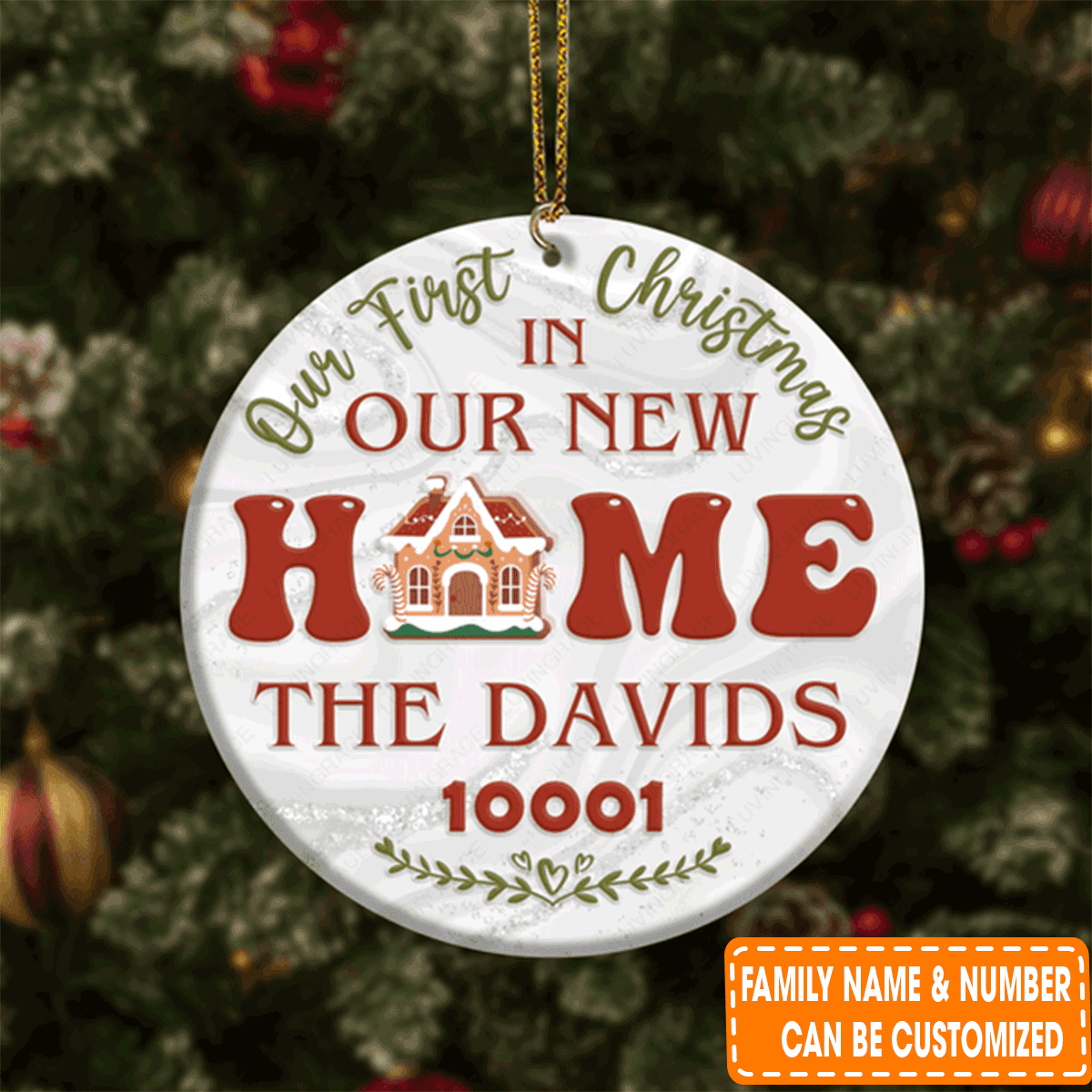 Personalized Cookie House First Christmas In New Home Family Name Circle Ceramic Ornament For Family