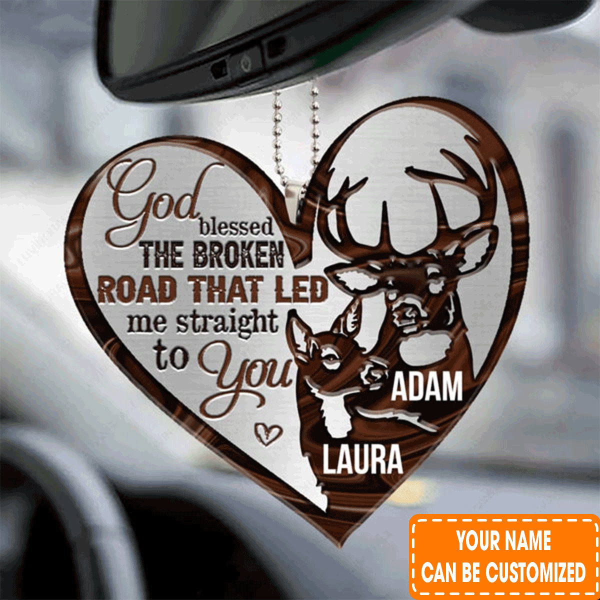 Personalized Deer Couple God Blessed Acrylic Car Ornament, Perfect Christmas Gift For Couple