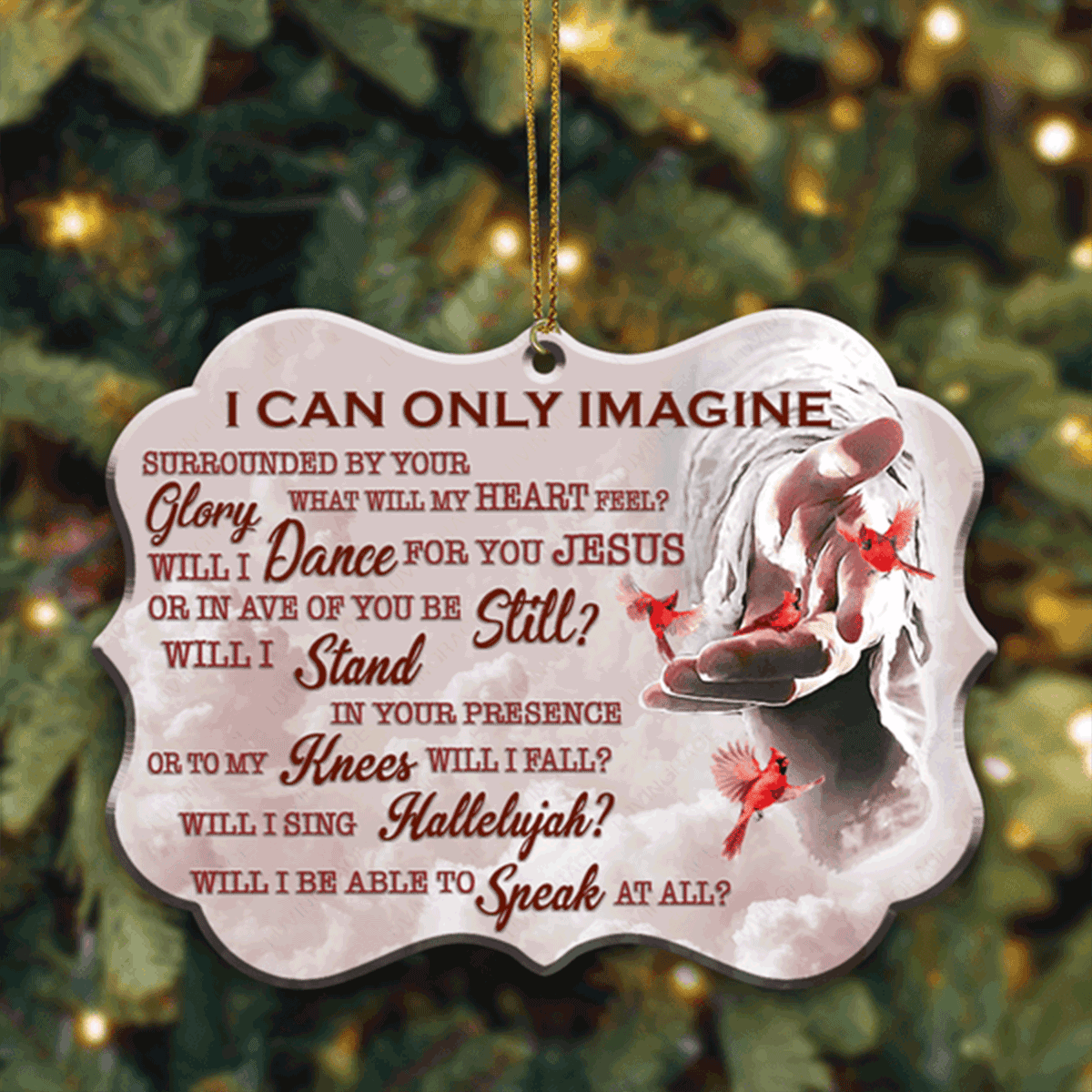 Cardinal Jesus Hand I Can Only Imagine Acrylic Ornament For Christian, God Faith Believers, Holiday Decor