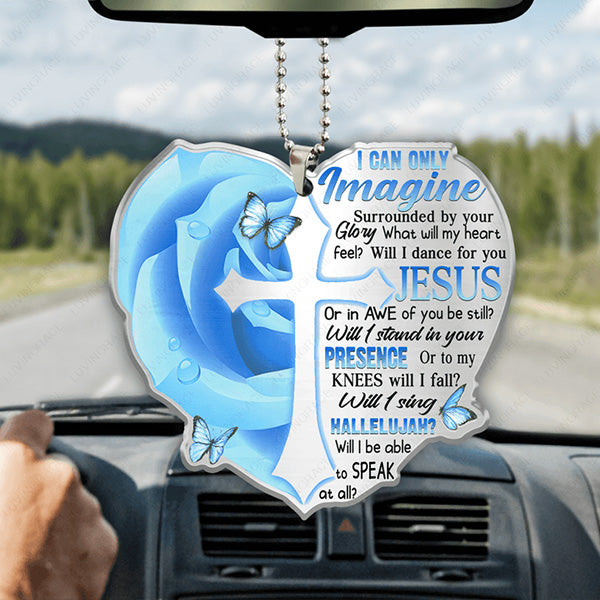 Blue Rose Butterfly Heart Cross Acrylic Car Ornament, Perfect Christmas Gift For Family, Friends