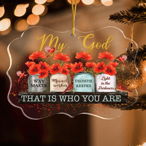Flower Mason Jar And Cardinal My God Acrylic Ornament, Christmas Gift For Family, Friends