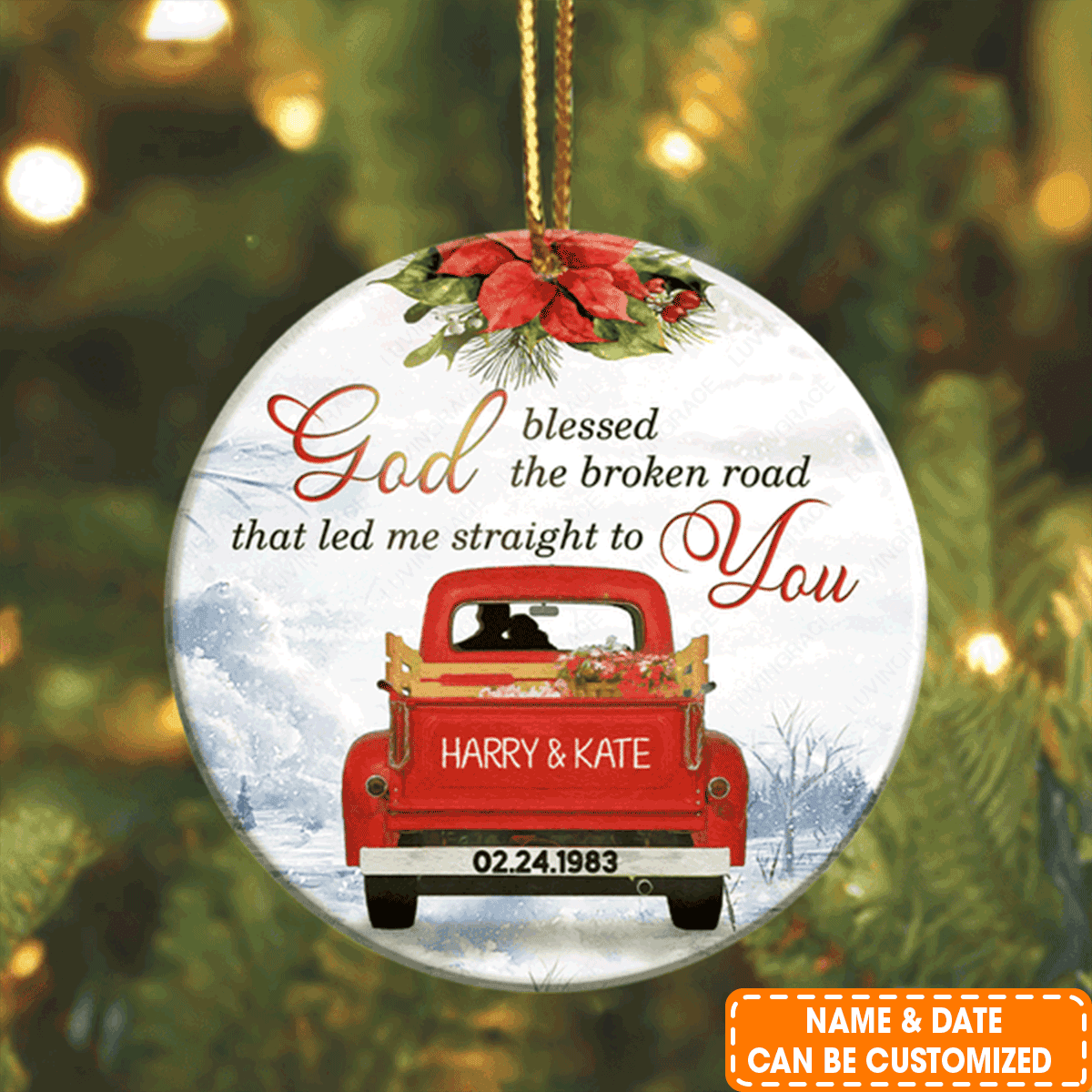 Personalized Love Couple Christmas God Blessed Circle Ceramic Ornament Ornament For Couple