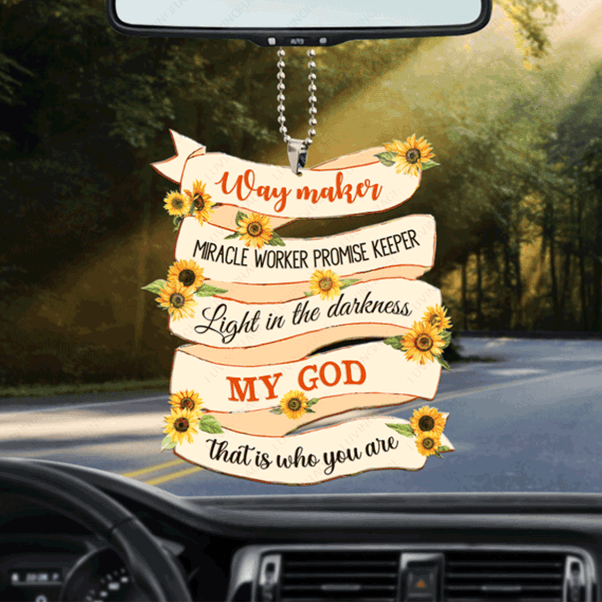 Sunflower Ribbon Way Maker Acrylic Car Ornament, Perfect Christmas Gift For Family, Friend