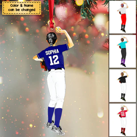 Personalized Softball Girl Players Acrylic Ornament, Custom Christmas Ornament Gifts For Daughter, Granddaughter