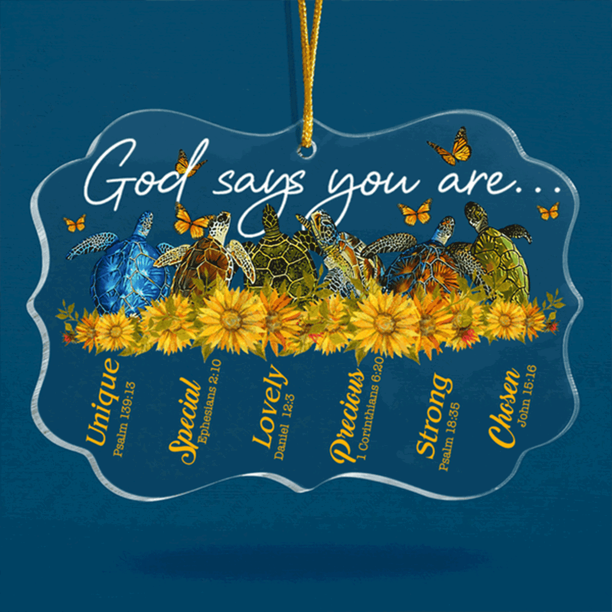 Jesus Acrylic Ornament, Sunflower Sea Turtle God Says You Are Acrylic Ornament, Perfect Christmas Tree Decor