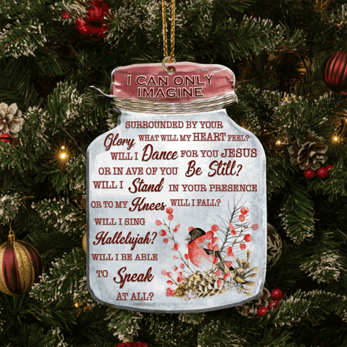 Christmas Floral Bird Mason Jar I Can Only Imagine Acrylic Ornament For Christian, God Faith Believers Ornament