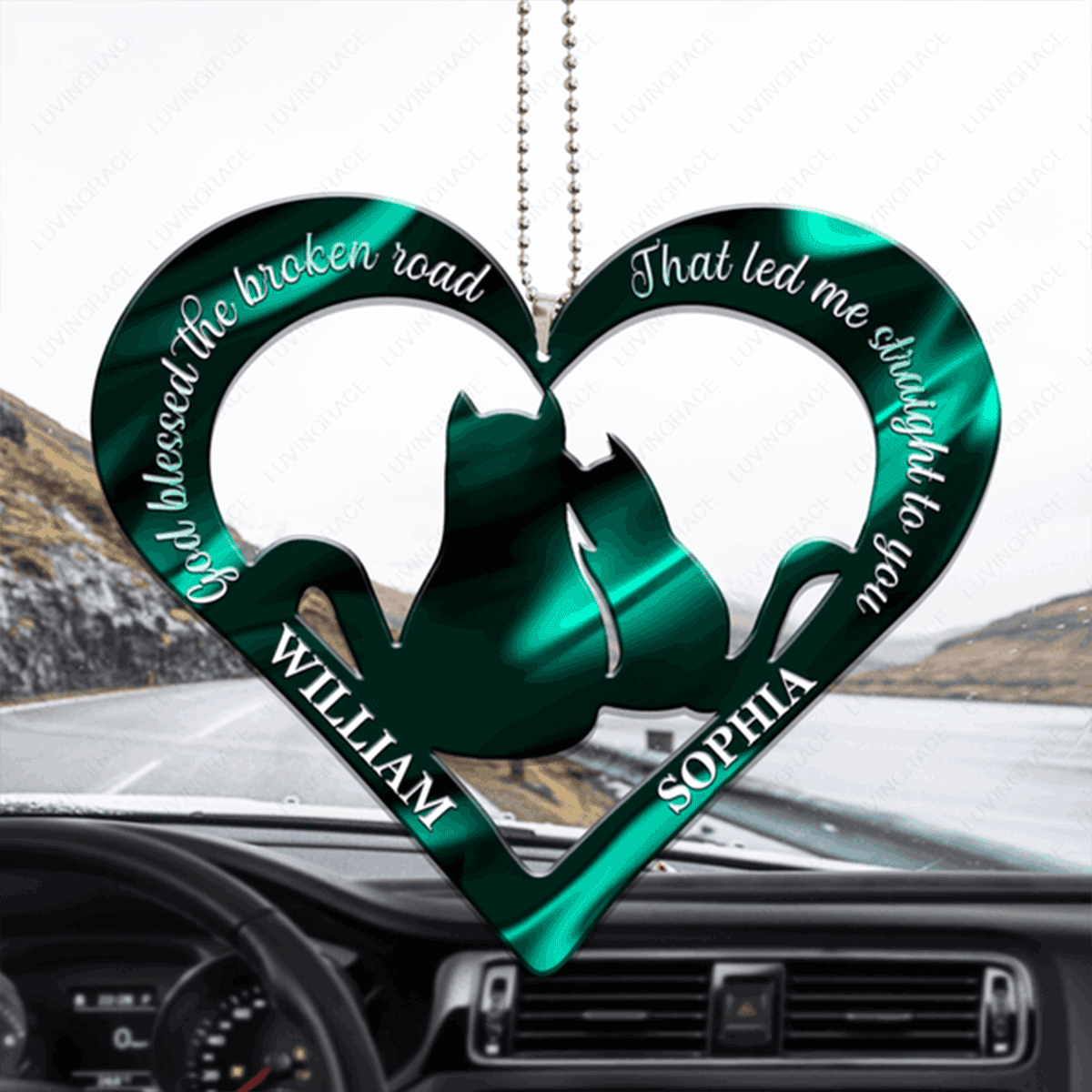 Personalized Cat Couple God Blessed The Broken Acrylic Car Ornament, Perfect Christmas Gift For Couple