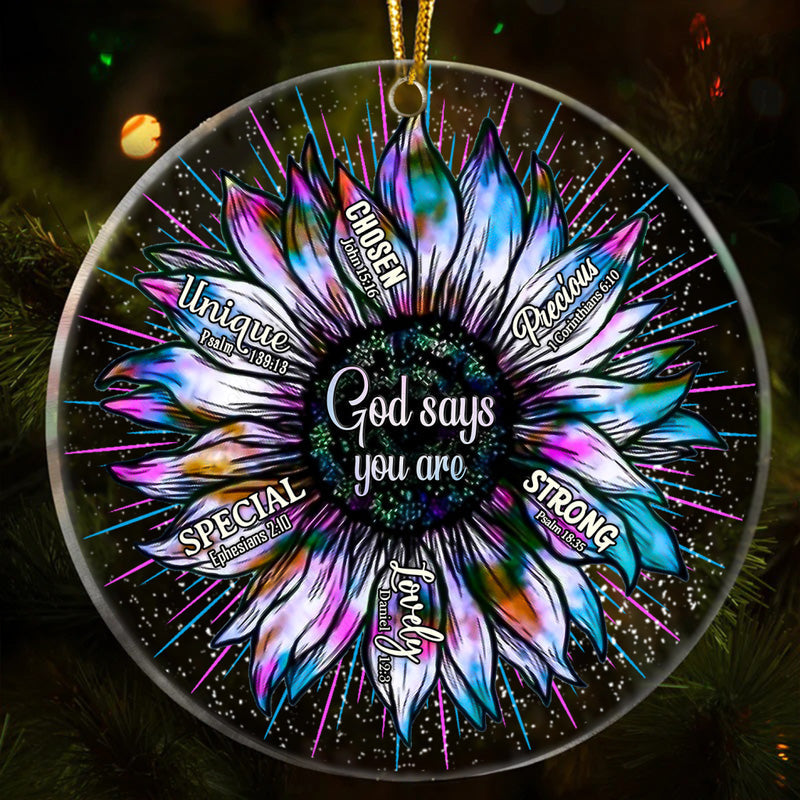 Purple Blue Sunflower God Says You Are Acrylic Ornament, Christmas Gift For Family, Friends, Holiday Decor